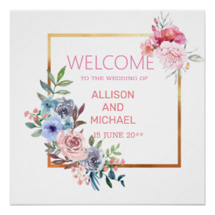 Poster boda floral delgado