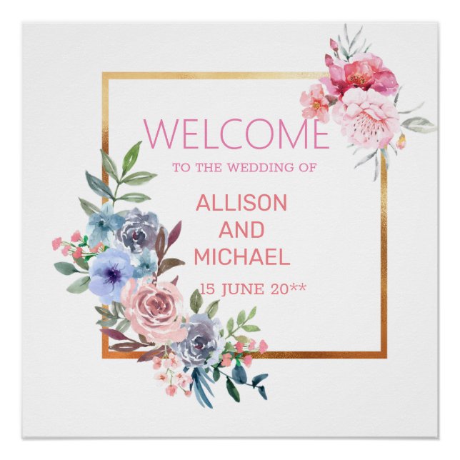 Poster boda floral delgado (Anverso)