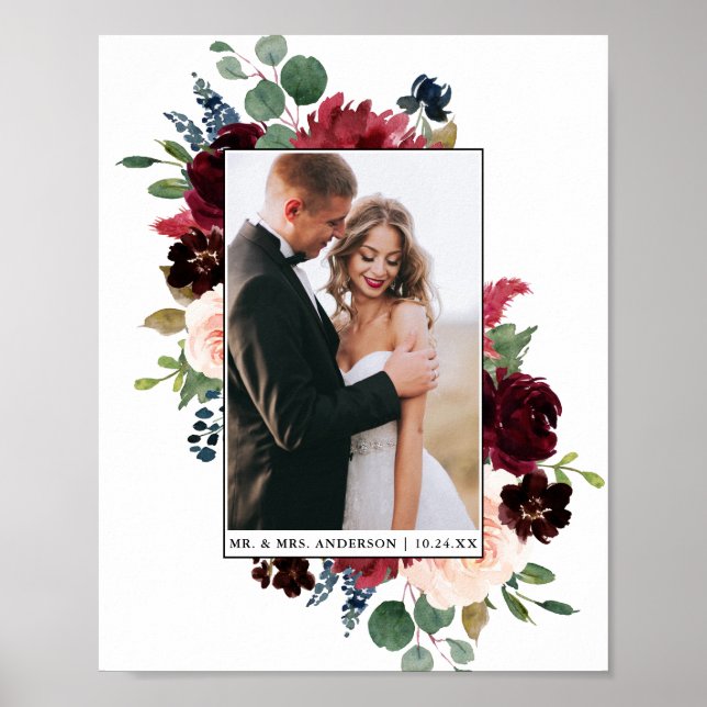 Póster Boda floral elegante con acuarela (Frente)