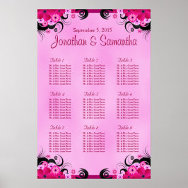 Póster Boda floral Fuchsia claro 9 Tabla de asientos