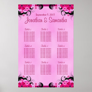 Póster Boda floral Fuchsia claro 9 Tabla de asientos