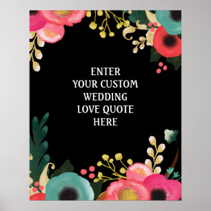 Póster Boda floral moderno Personalizado letras de citas 