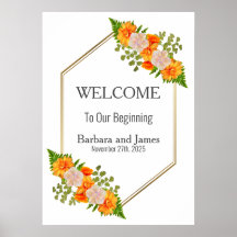 Boda floral naranja rubor dorado geométrico