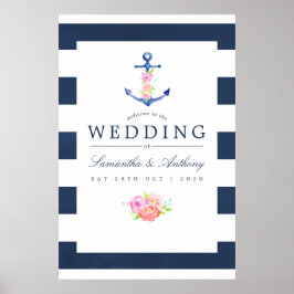 Póster Boda floral náutica con acuarela