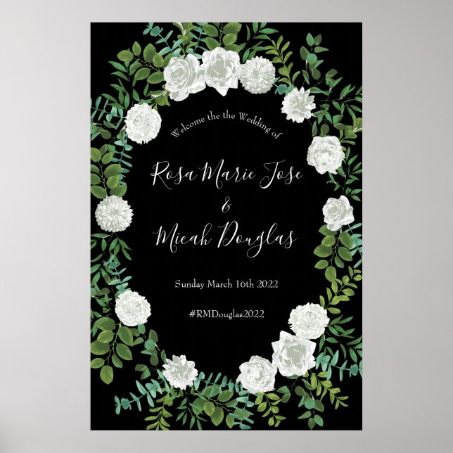 Póster Boda floral rosa blanca y negra (Frente)