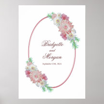 Boda floral rosa de borde oval elegante