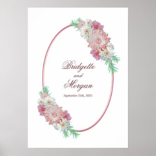 Póster Boda floral rosa de borde oval elegante