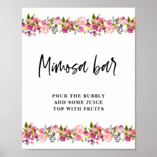 Póster Boda floral rosa Mimosa Bar