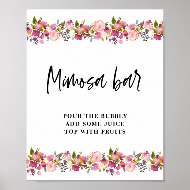Póster Boda floral rosa Mimosa Bar (Frente)