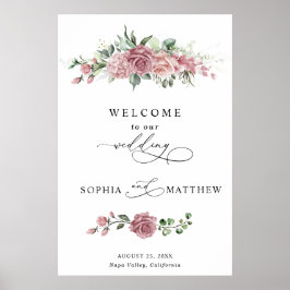 Póster Boda floral rosa polvoriento