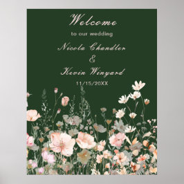 Póster Boda floral rosa Rubor de primavera de flores silv