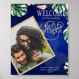 Póster Boda floral rosa verde tropical LeahG