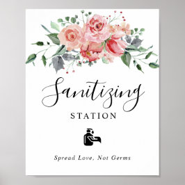 Póster Boda floral rosada Rubor de la estación Sanitizati
