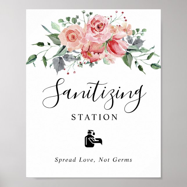 Póster Boda floral rosada Rubor de la estación Sanitizati (Frente)
