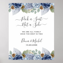 Póster Boda Floral Rustic Blue Winter