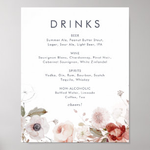 Póster Boda floral simple bebidas Rótulo de menú