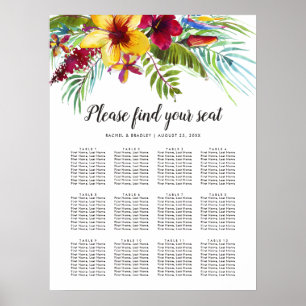 Póster Boda Floral Tropical 12 Tabla de asientos