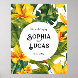 Póster Boda floral tropical amarillo
