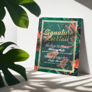 Póster Boda floral tropical Menú de bebidas con firma