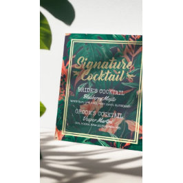 Póster Boda floral tropical Menú de bebidas con firma