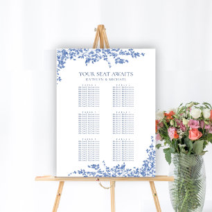 Póster Boda Floral Vintage azul turbio 6 Asientos de mesa