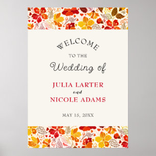 Póster Boda Florales de Hibisco Tropical Naranja Quemada