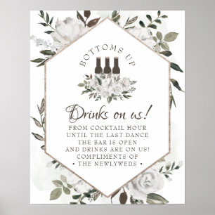 Póster Boda florido vintage  bar abierto Rótulo de mesa