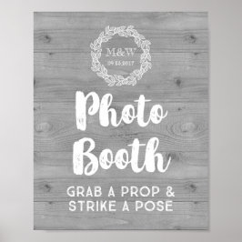 Póster Boda Foto Booth Rótulo Wreath Patrón de madera