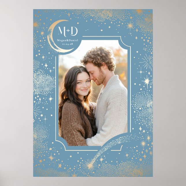 Póster Boda Foto Celestial Luz Azul Estrellas Luna (Frente)