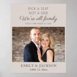 Póster Boda Foto Gris Neutral Elige un Asiento No un Lado