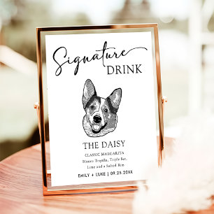 Póster Boda galés Corgi Perro Rótulo de bebida con firma