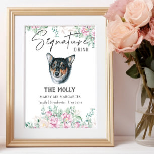 Póster Boda galés Corgi Perro Rótulo de bebida con firma