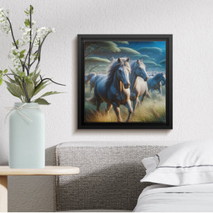 Póster Boda: Gallopando caballos en campo