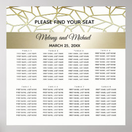 Póster boda geométrico de lujo moderno de oro y blanco