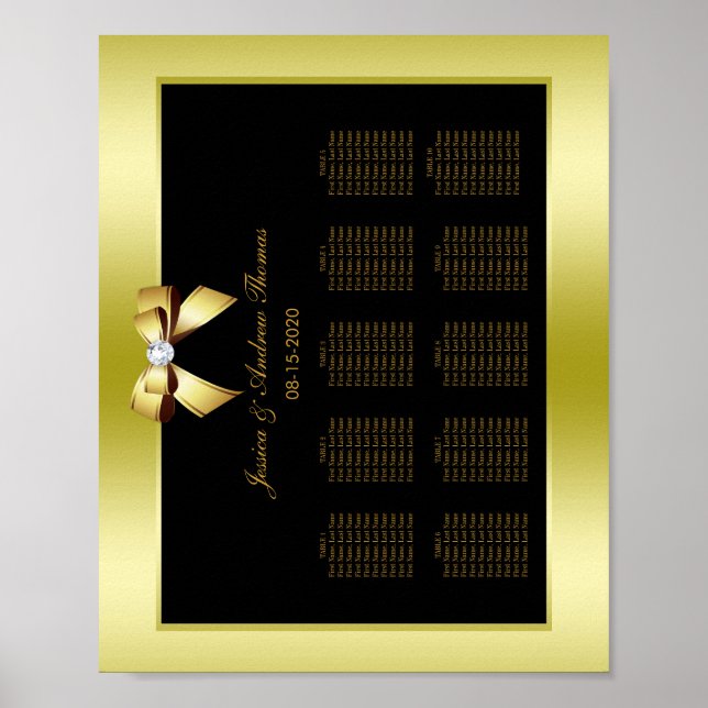 Póster Boda Glamurosa con Arco de Oro y Negro (Frente)