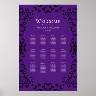 Póster Boda gótico de Swirl Morado y Negro