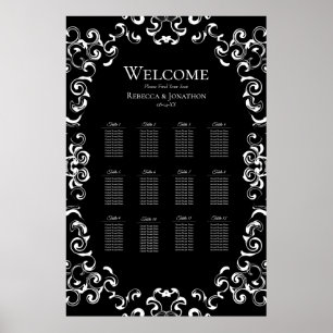 Póster Boda gótico de Swirl negro y blanco