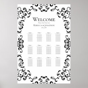 Póster Boda gótico de Swirl negro y blanco