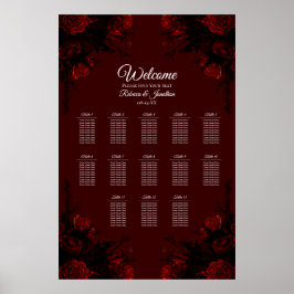 Póster Boda gótico elegante floral rojo profundo