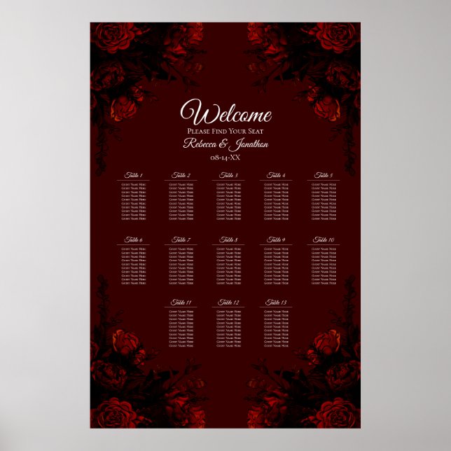 Póster Boda gótico elegante floral rojo profundo (Frente)