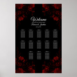 Póster Boda gótico elegante floral rojo profundo