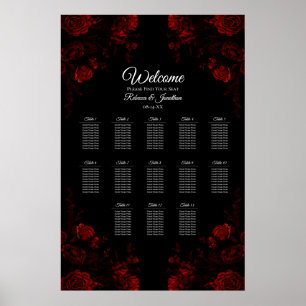 Póster Boda gótico elegante floral rojo profundo
