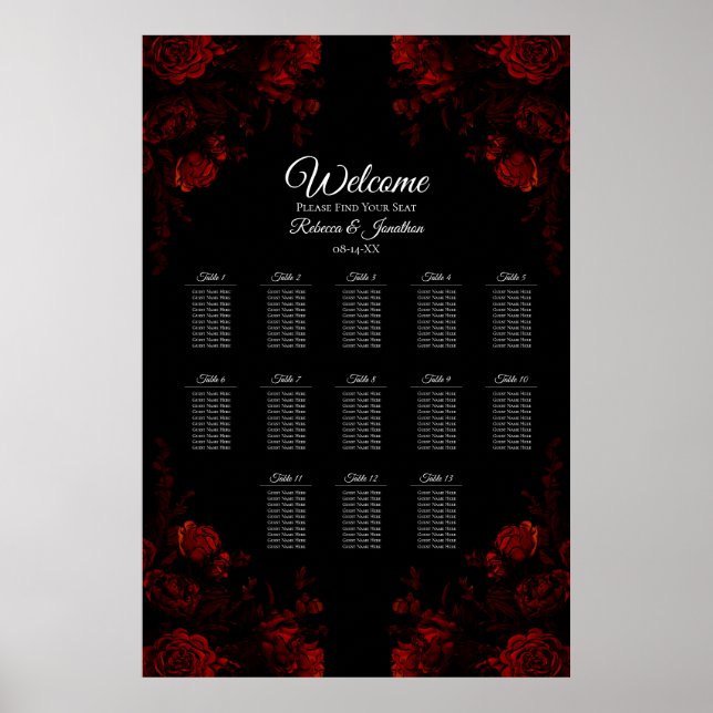 Póster Boda gótico elegante floral rojo profundo (Frente)
