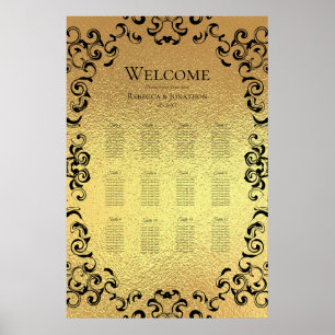 Póster Boda gótico Gold & Black Swirl