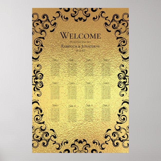 Póster Boda gótico Gold & Black Swirl (Frente)