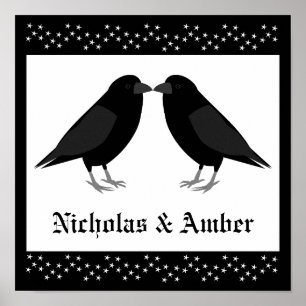 Póster Boda gótico Kissing Ravens Personalizado
