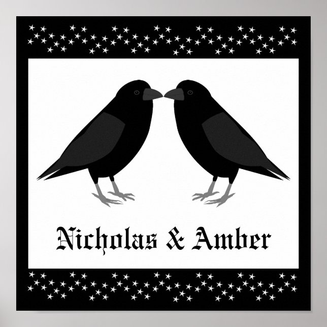 Póster Boda gótico Kissing Ravens Personalizado (Frente)