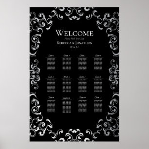 Póster Boda gótico Silver y Black Swirl