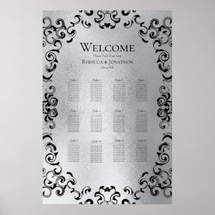Póster Boda gótico Silver y Black Swirl
