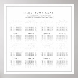 Póster Boda gris blanco mínimo 16 asientos de mesa